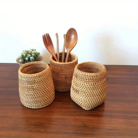Woven Rattan Utensil Caddy