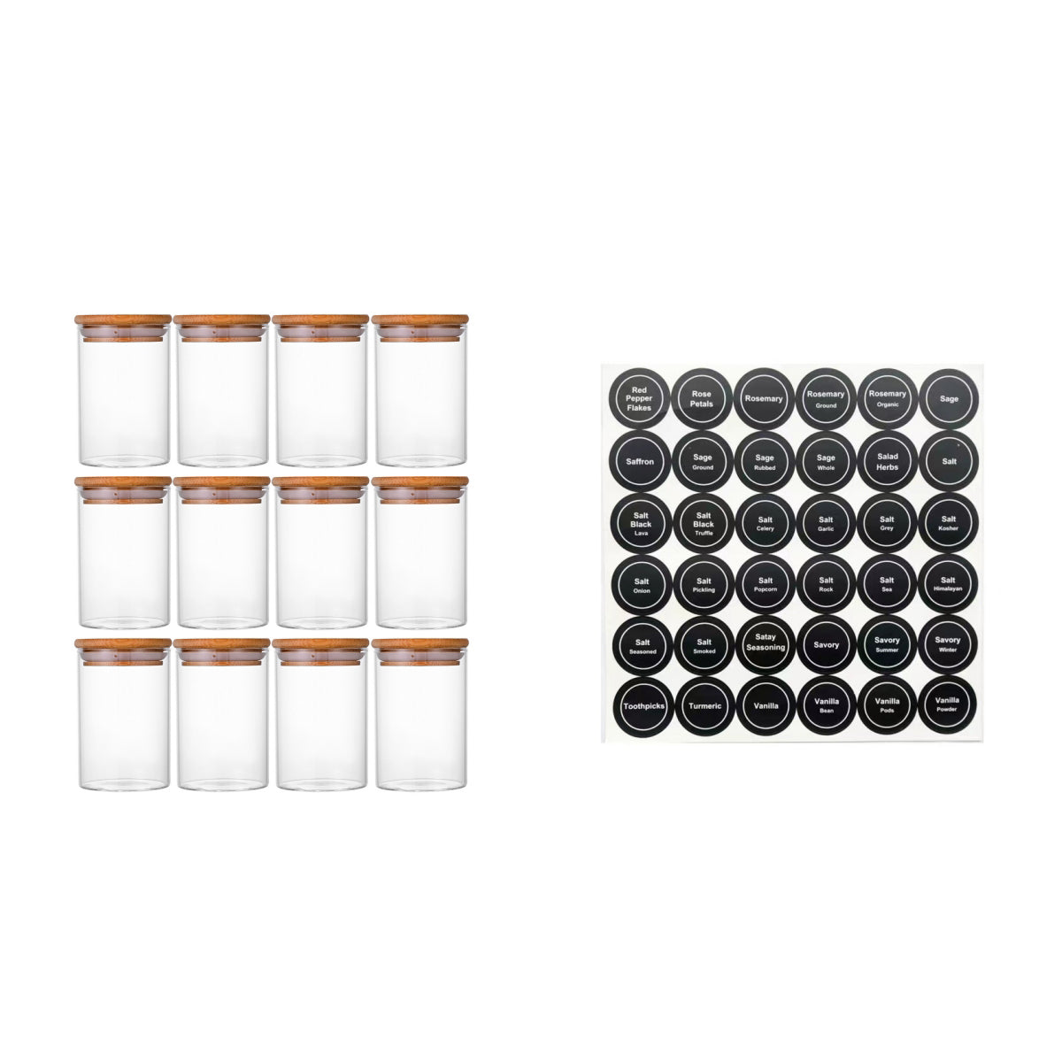 Bamboo-Lid Spice Jars, Set of 12