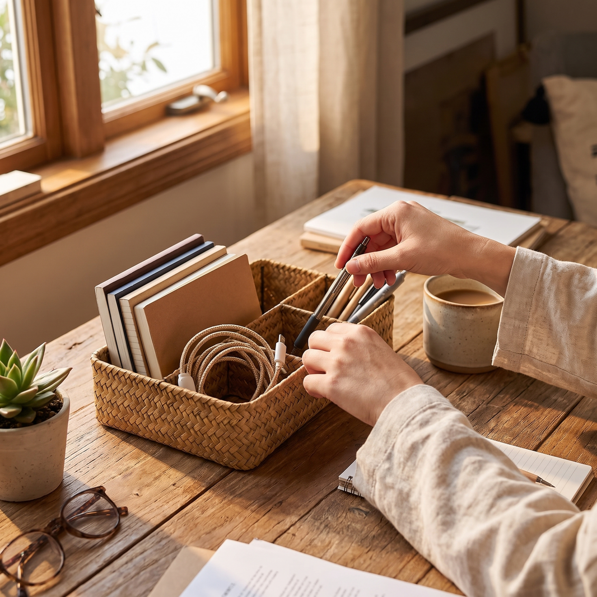 Seagrass Desk Basket in use