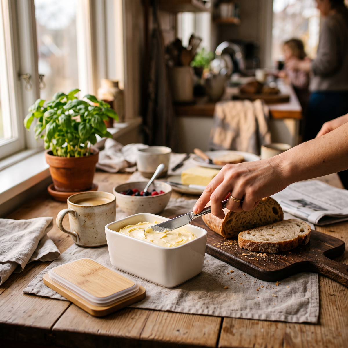 Ceramic Cheese Keeper in use