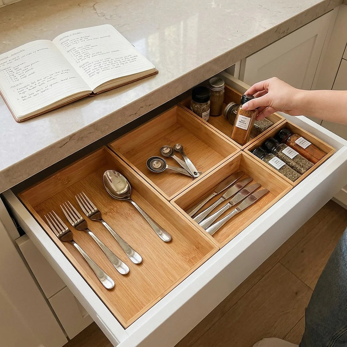 Bamboo Drawer Organiser Set, 7 Pieces