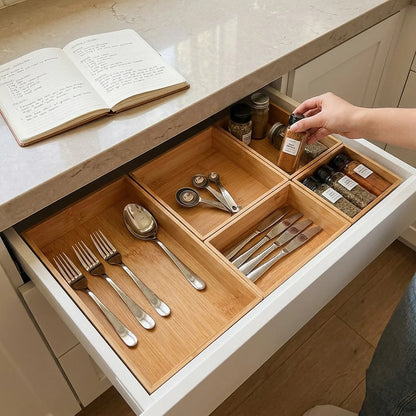 Bamboo Drawer Organiser Set, 7 Pieces