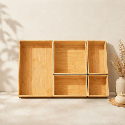 Bamboo Drawer Organiser Set, 7 Pieces