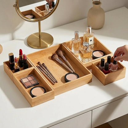 Bamboo Drawer Organiser Set, 7 Pieces