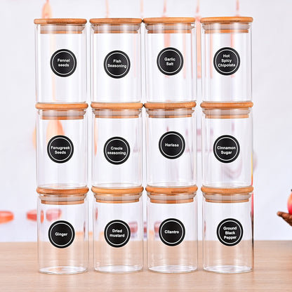 Bamboo-Lid Spice Jars, Set of 12