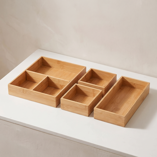 Bamboo Drawer Organiser Set, 5 Trays and 2 Dividers