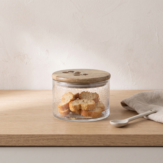 Etched Glass Jar with Wooden Lid, 700ml