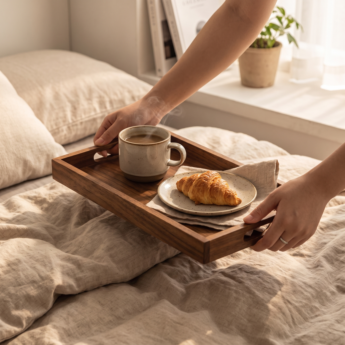 Wooden Serving Tray in use