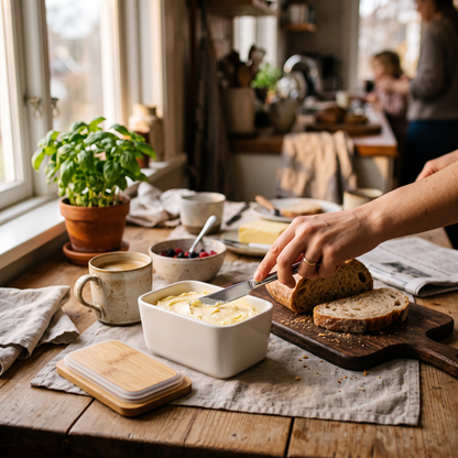 Ceramic Cheese Keeper in use