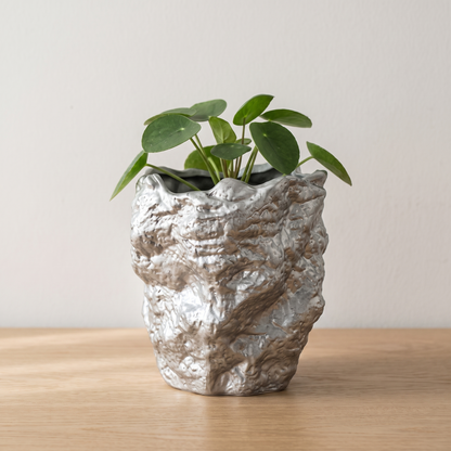 Irregular Ceramic Planter, Silver