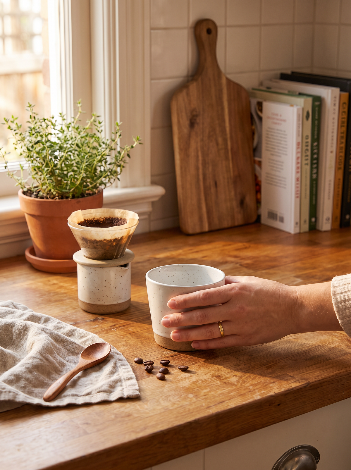 Hand thrown stoneware tea cups showing glaze variation