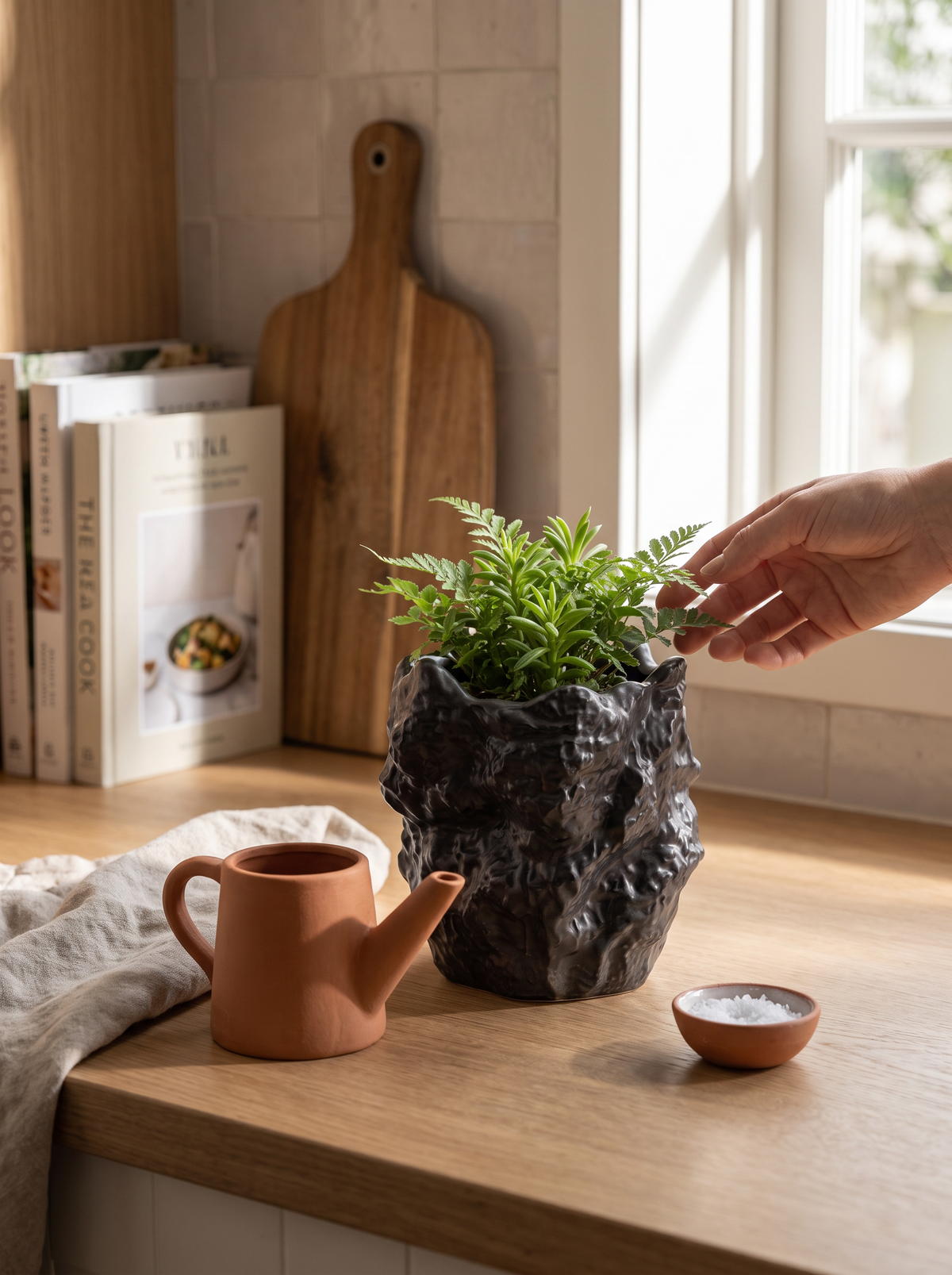 Three ceramic planters grouped at different heights