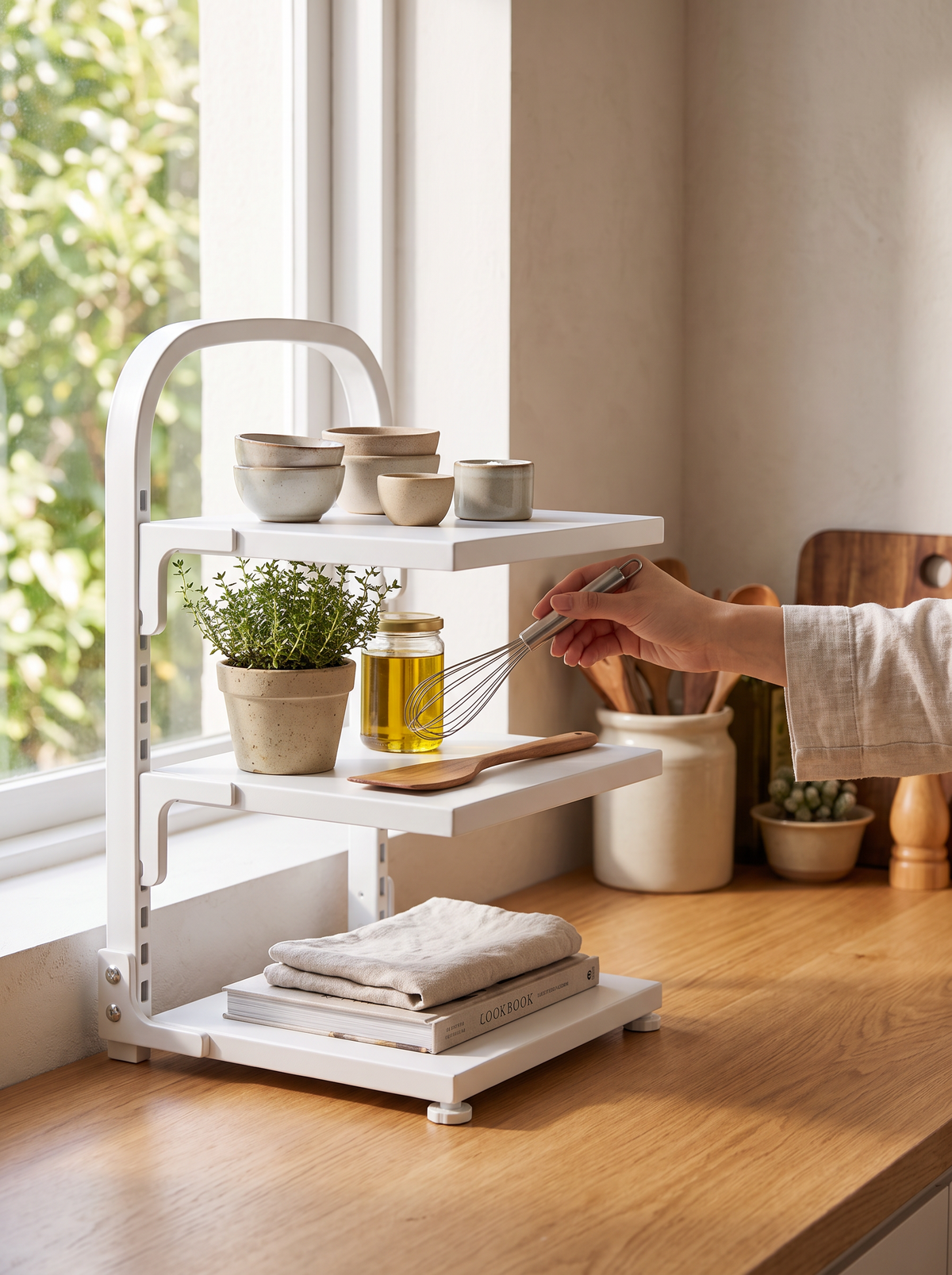 Pot rack expanded to fit inside a cabinet