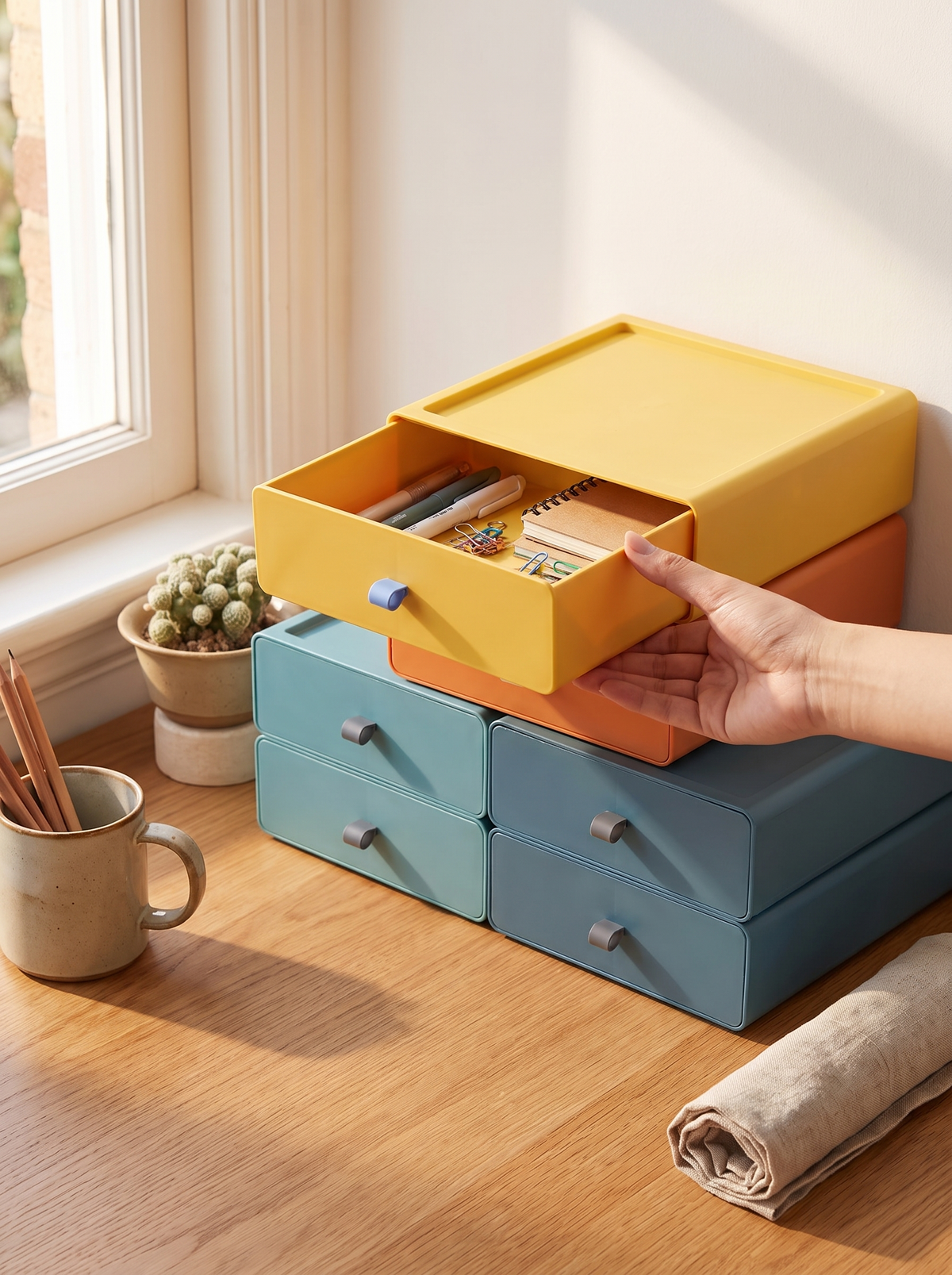 Shallow drawer box showing its whole contents at a glance