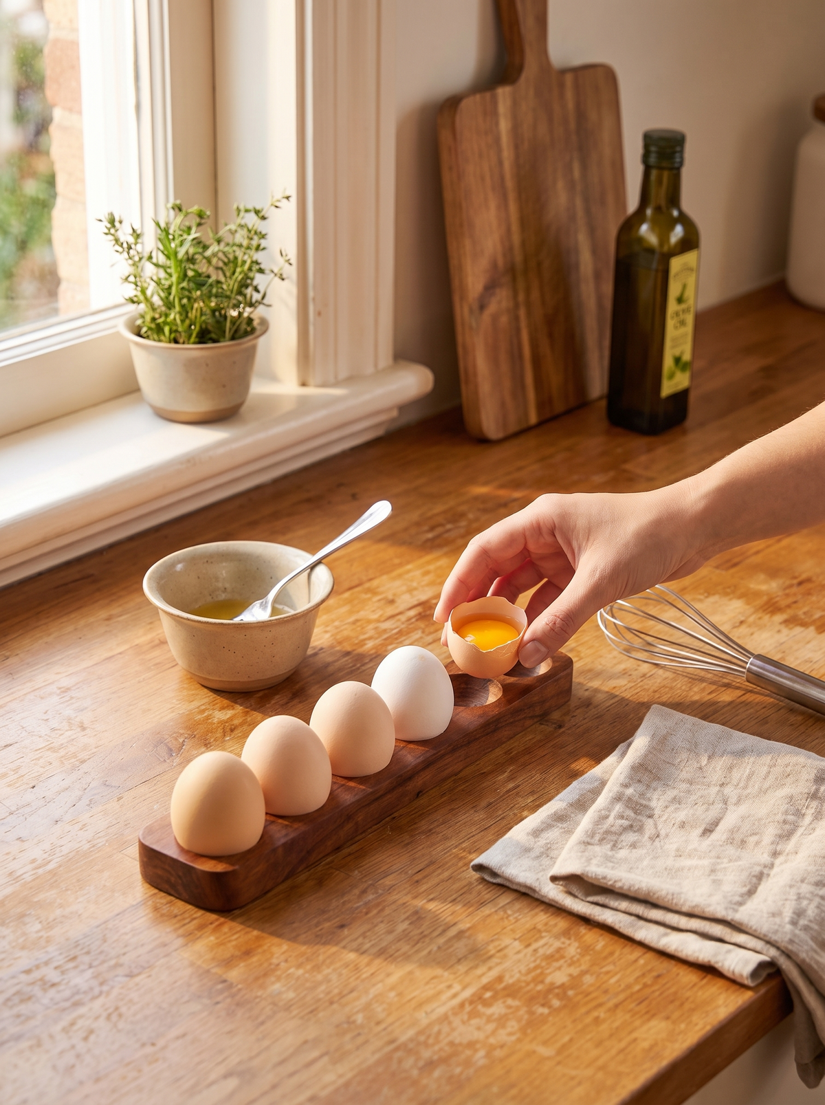 Open grain of solid acacia on an egg tray